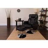 Wills Transitional Multi-Position Recliner and Ottoman with Chrome Base in Black Leather