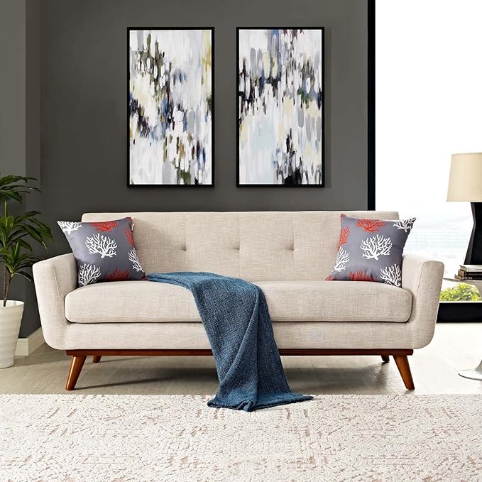 Engage Mid-Century Modern Upholstered Fabric Loveseat in Azure