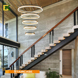 10-Rings Modern LED Chandelier Black Gold Large Dimmable Remote Chandeliers Lighting for Foyer,