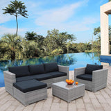 6pcs Patio Furniture Set PE Gray Rattan Wicker Sectional Outdoor Sofa