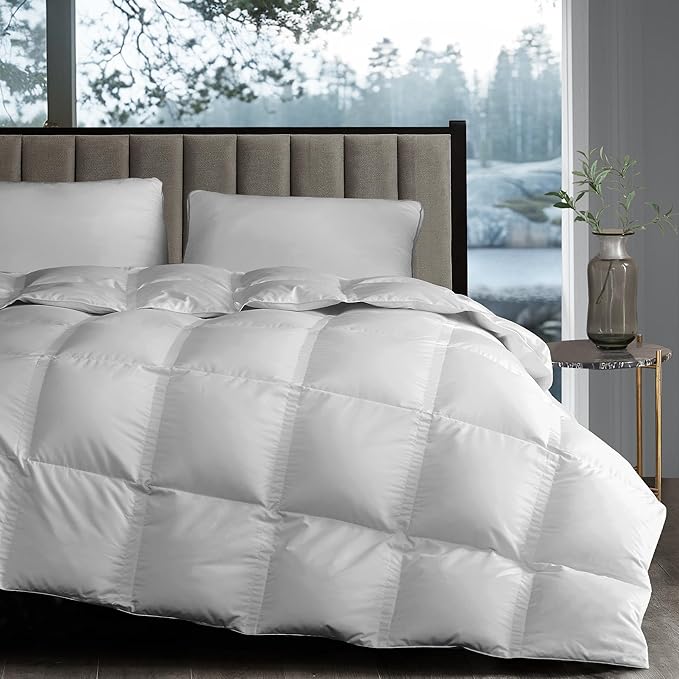 White Goose Down Fiber Comforter Queen, Extra Warmth Fluffy Goose Down Fiber