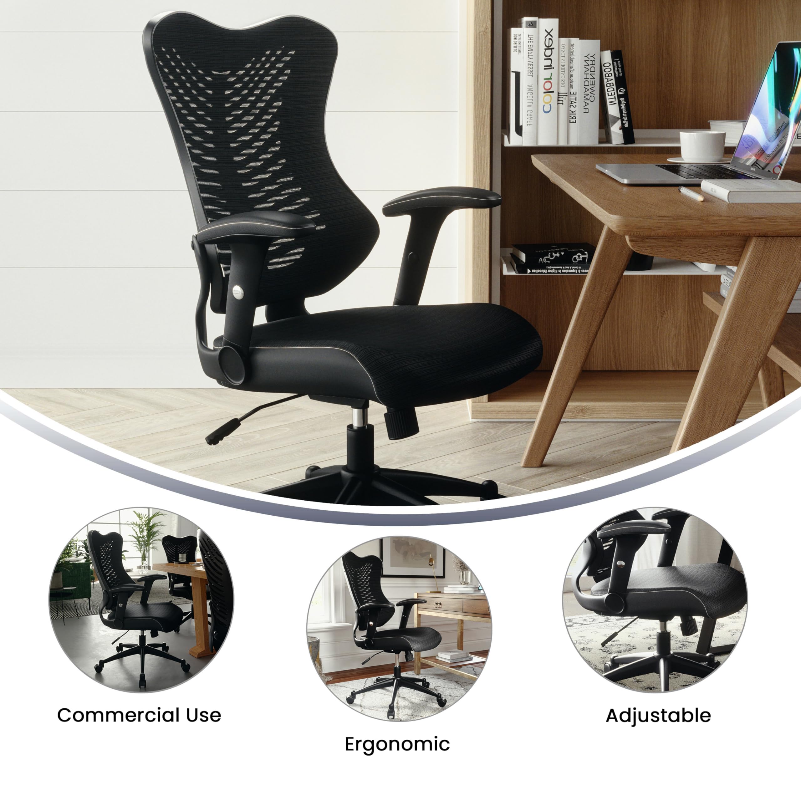 Kale High Back Designer Black Mesh Executive Swivel Ergonomic Office Chair with Adjustable