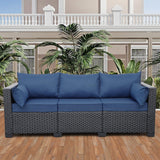 3-Seat Outdoor Rattan Sofa Patio Couch Black PE Wicker Loveseat Seating Furniture