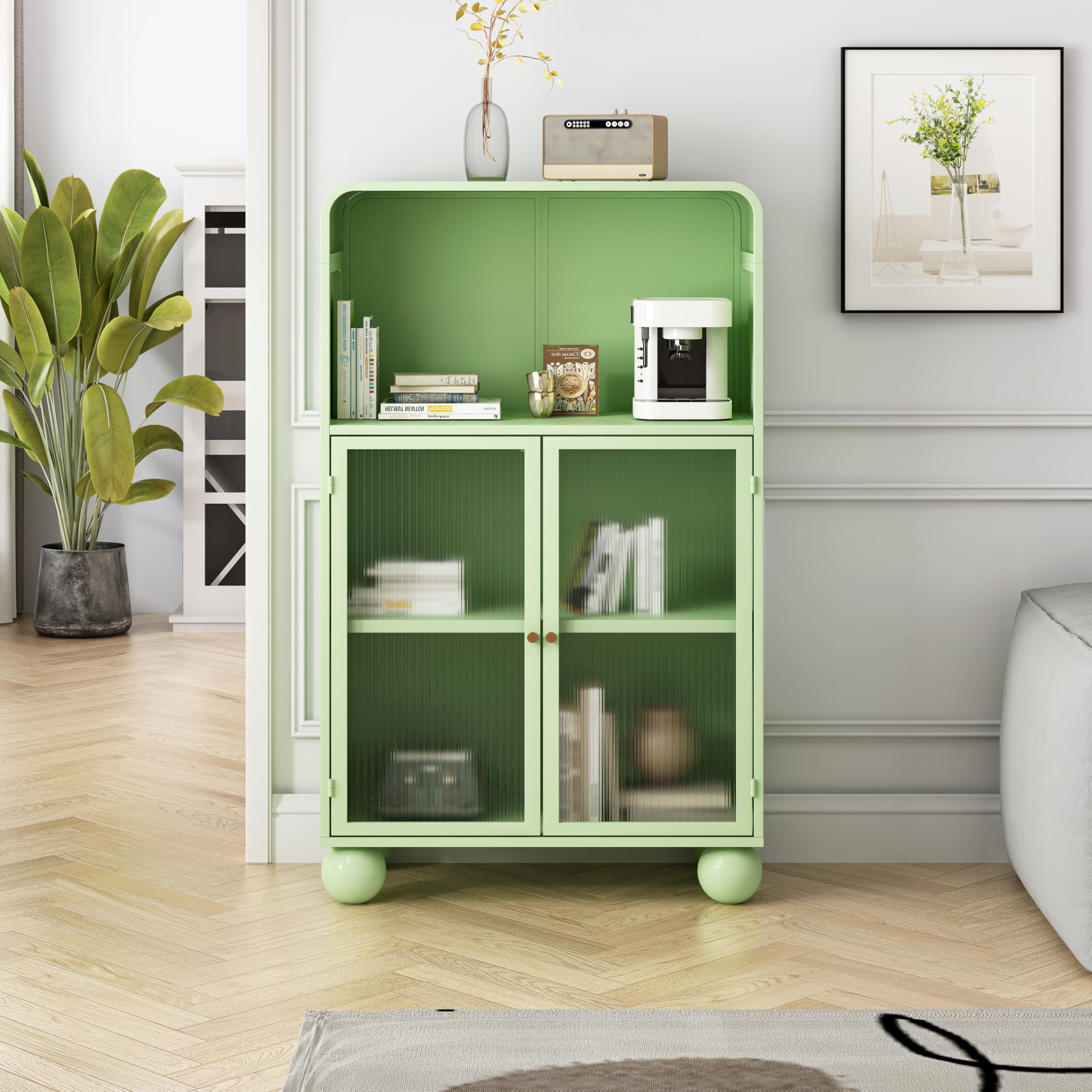 45.28” H Storage Cabinet, Bathroom Floor Cabinet with Glass Door and Shelves