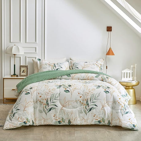 3pcs Floral Comforter Set Aqua, Elegant Flower Reversible Design, Twin Size Smooth Soft