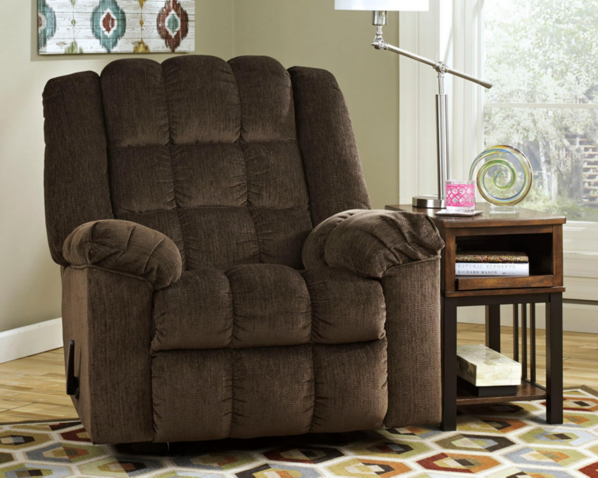 Ludden Ultra Plush Manual Rocker Recliner with Tufted Back, Dark Brown