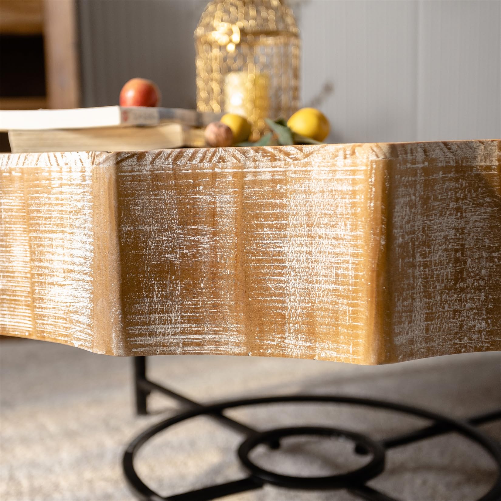 2-Piece Farmhouse Living Room Coffee Table Set Rustic Boho Round Coffee