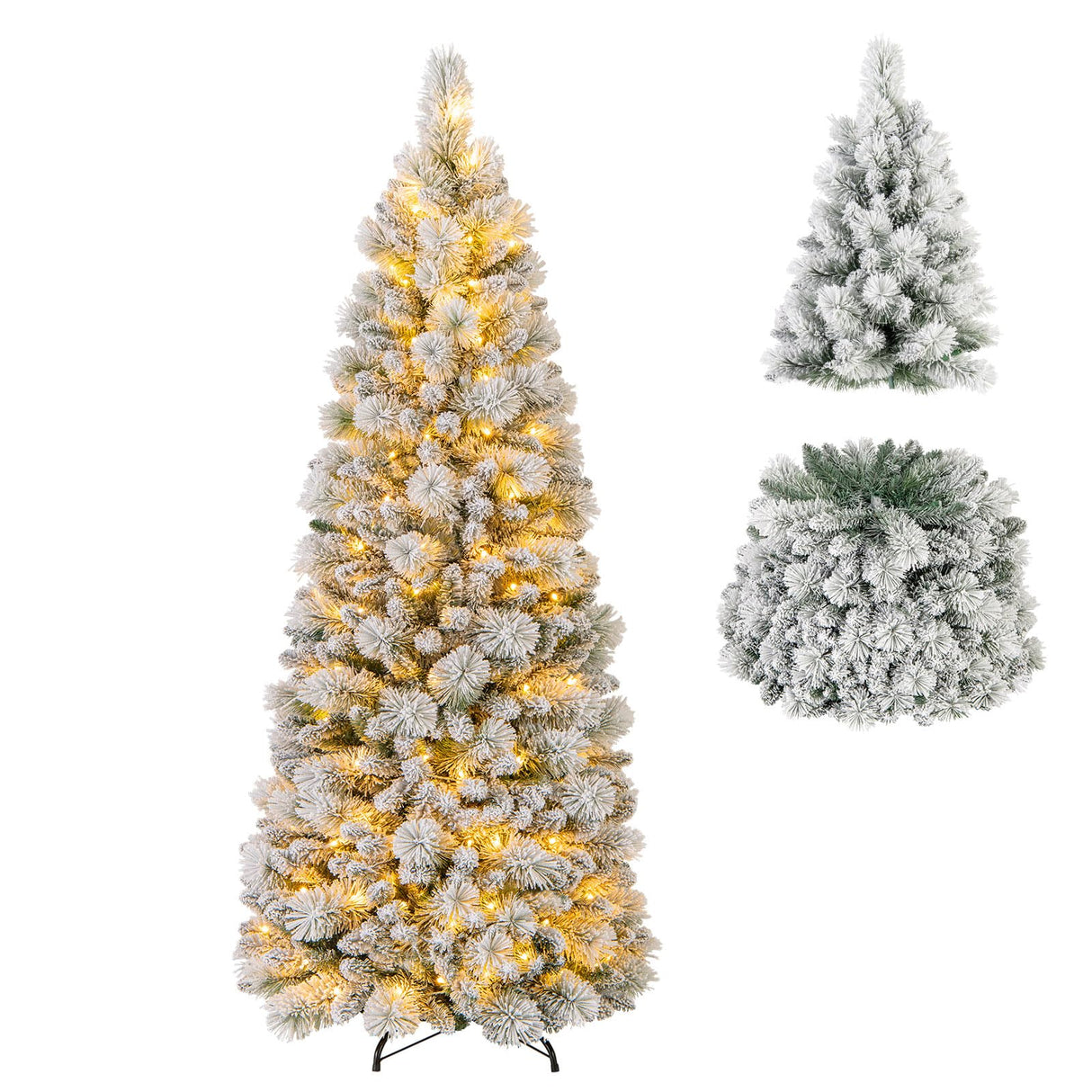 6ft Pre-Lit Pop Up Christmas Tree, Collapsible Snow Flocked Artificial Xmas Tree