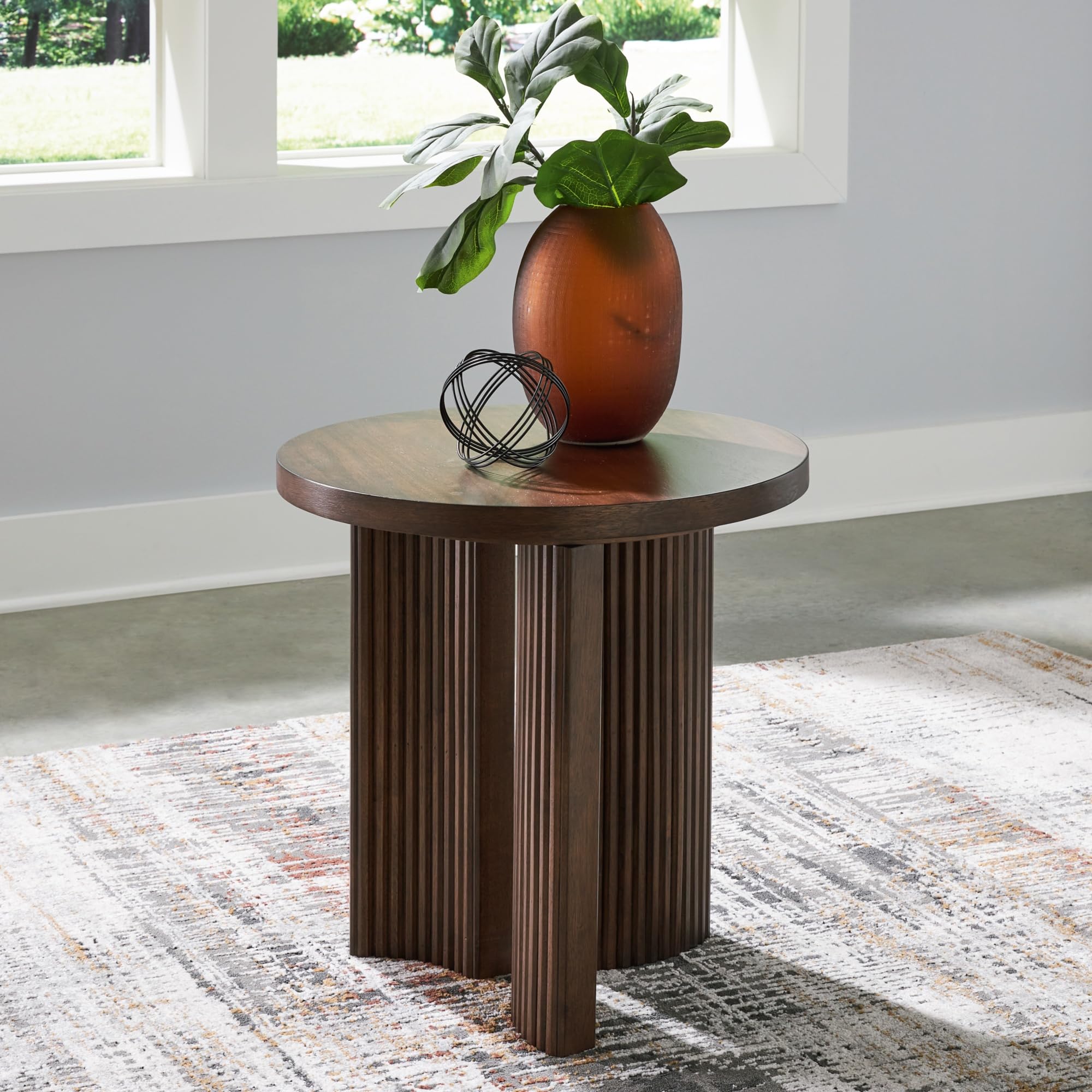Korestone Contemporary End Table with Curved Legs, Dark Brown