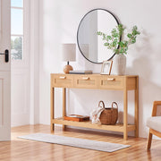 Rattan Console Table, Boho Entryway Table with Storage Drawers and Shelf