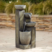 Four Tier Rustic Outdoor Floor Water Fountain 40 1/2" High with LED Light Cascading Bowls