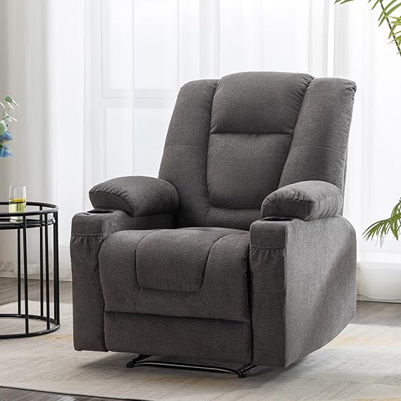 Leather Massage Recliner Chair with Heat Vibration and Overstuffed Arm