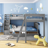 L Shaped Bunk Beds for 3, Triple Bunk Bed with Stairs and 3 Storage Drawers