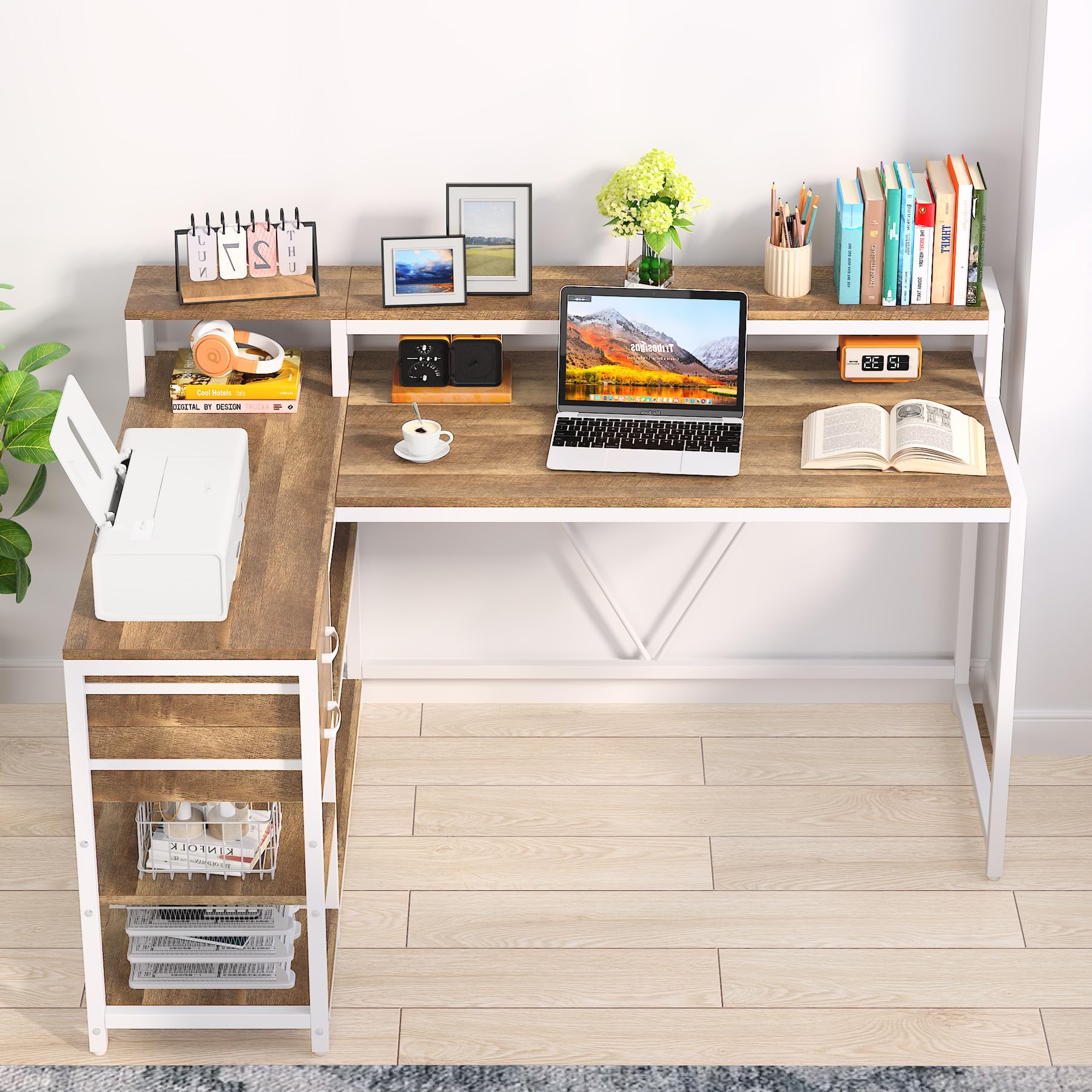 Reversible 55-inch L Shaped Desk with Drawer, Modern L Corner Desk Home Office