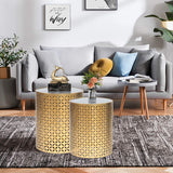 End Tables Set of 2 Gold Nesting Side Coffee Table Decorative Round Nightstands