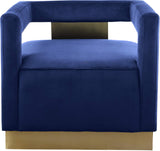 Meridian Furniture Armani Collection Modern | Contemporary Velvet Upholstered Accent Chair with Sturdy Steel Base and Back in Gold Finish, 31.5" W x 28" D x 28" H, Navy