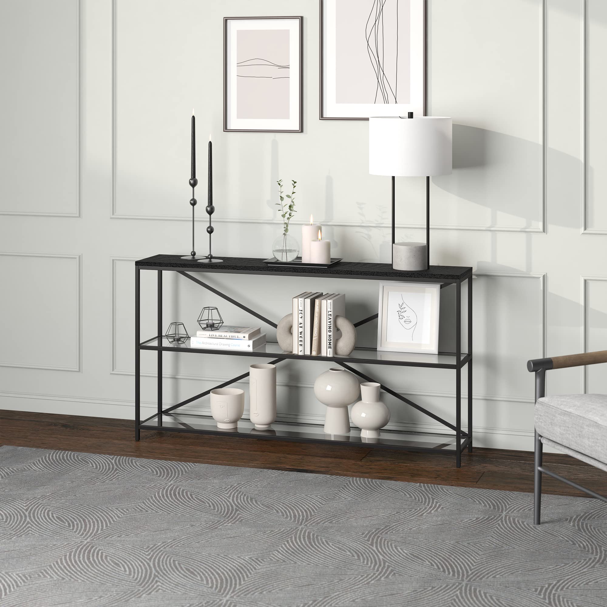 Fionn Console Table, 55" Wide, Black