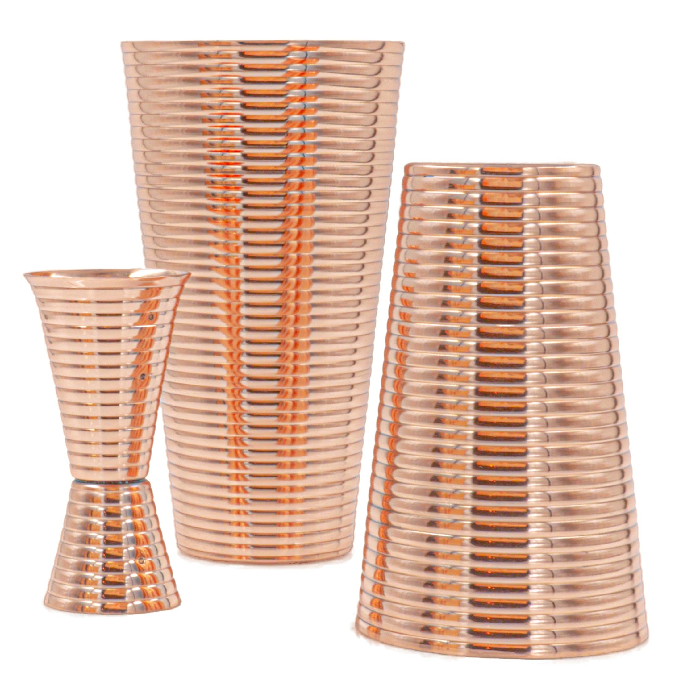 Fluted Copper 3-Piece Cocktail Shaker Set