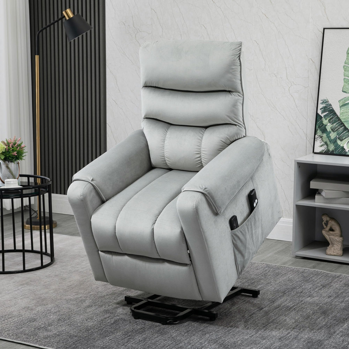 Power Lift Chair, Velvet Touch Upholstered Recliner Chair for Elderly with Vibration Massage, Remote Control, Side Pockets, Grey