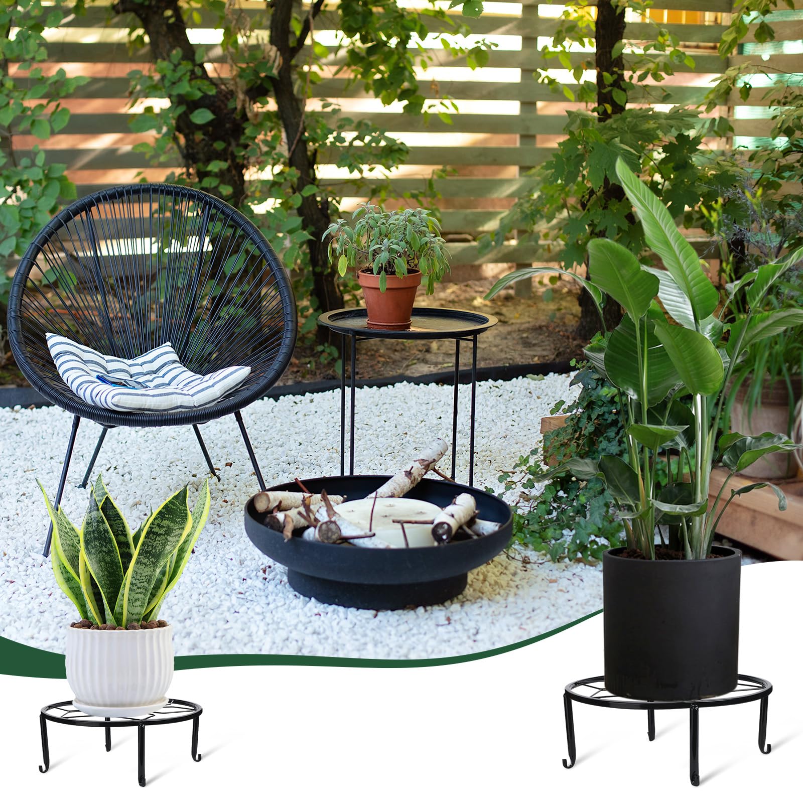 Beeveer 4 Pcs 12 Inch Black Metal Plant Stands for Indoor Outdoor Heavy Duty Pot Potted Stand Holder Iron Circle Plant Shelf Rustproof Risers Round Supports Rack for Home Garden Planter Display