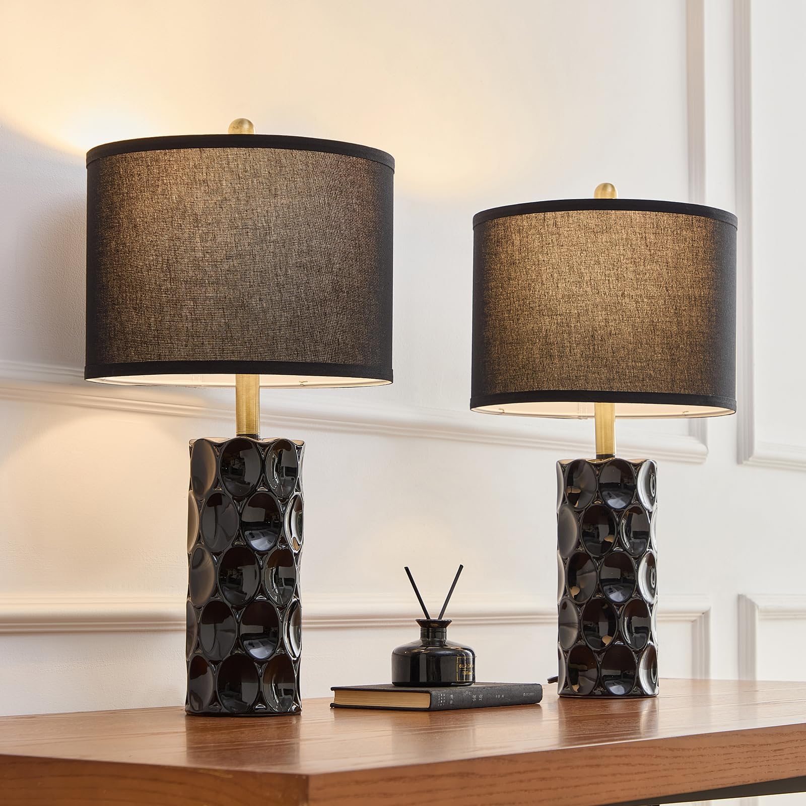 24" Modern Ceramic Table Lamp Set of 2 - 3 Color Dimmable Bedside Lamps