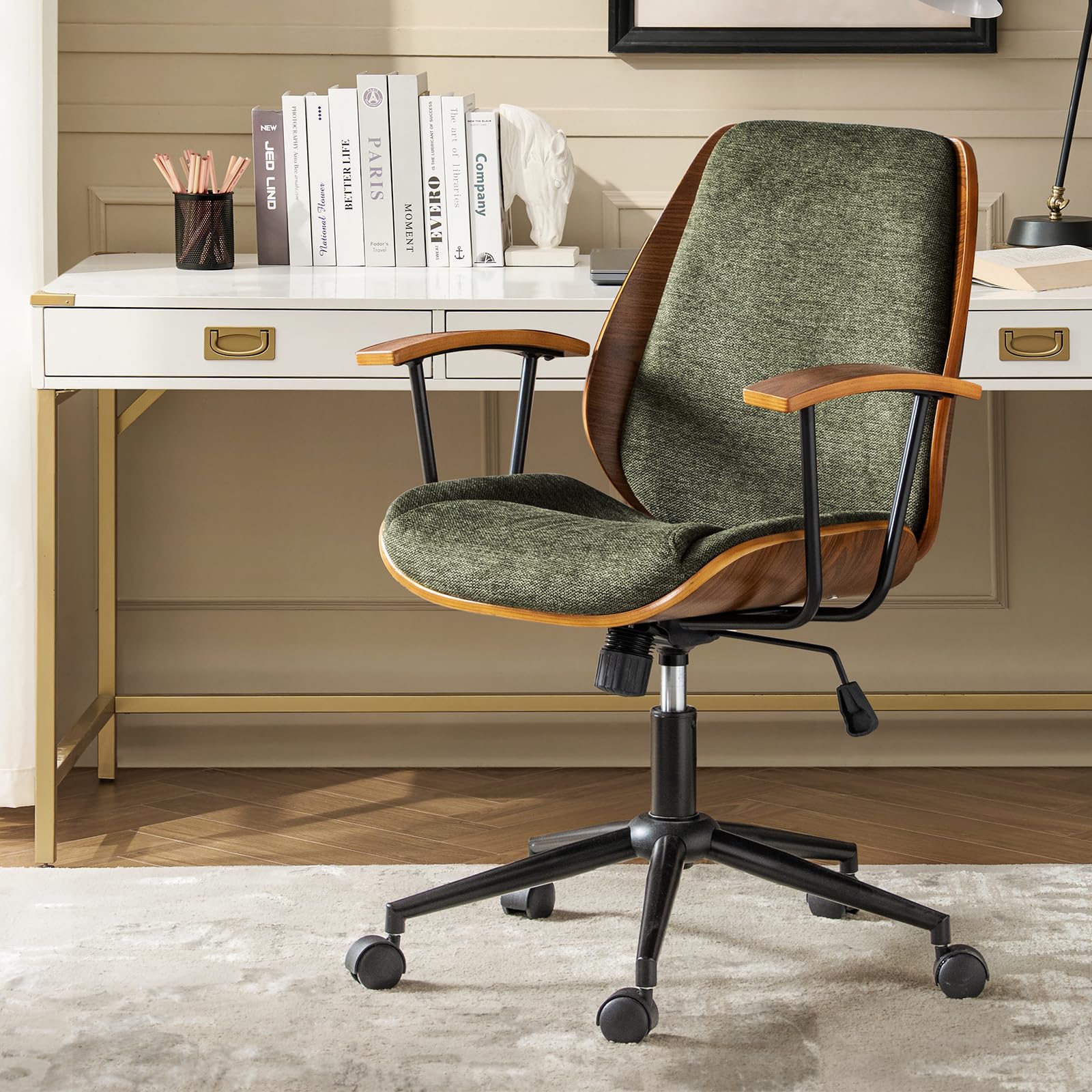 Modern Bentwood Office Chair - Ergonomic Swivel Desk Chair with Adjustable Height