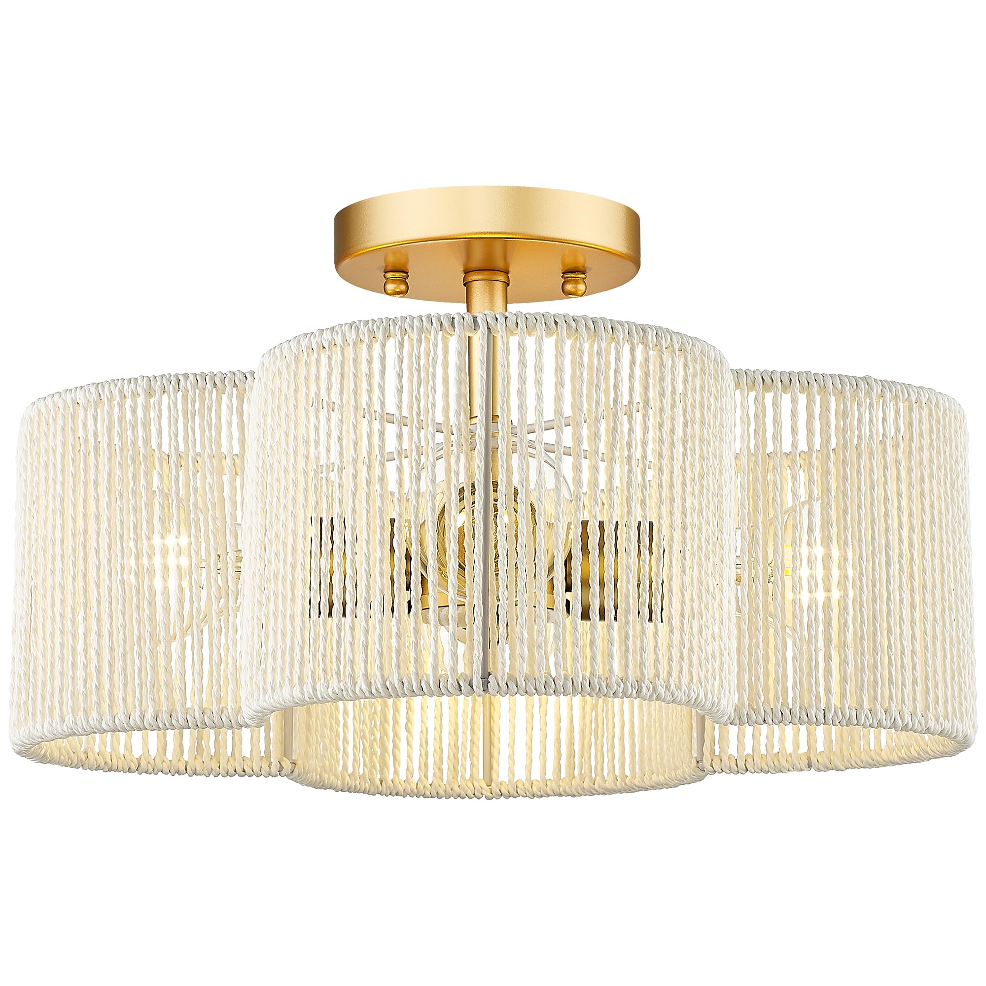 Rattan Light Fixtures Ceiling Mount, 4-Light 14" Boho Semi Flush Mount Ceiling Light