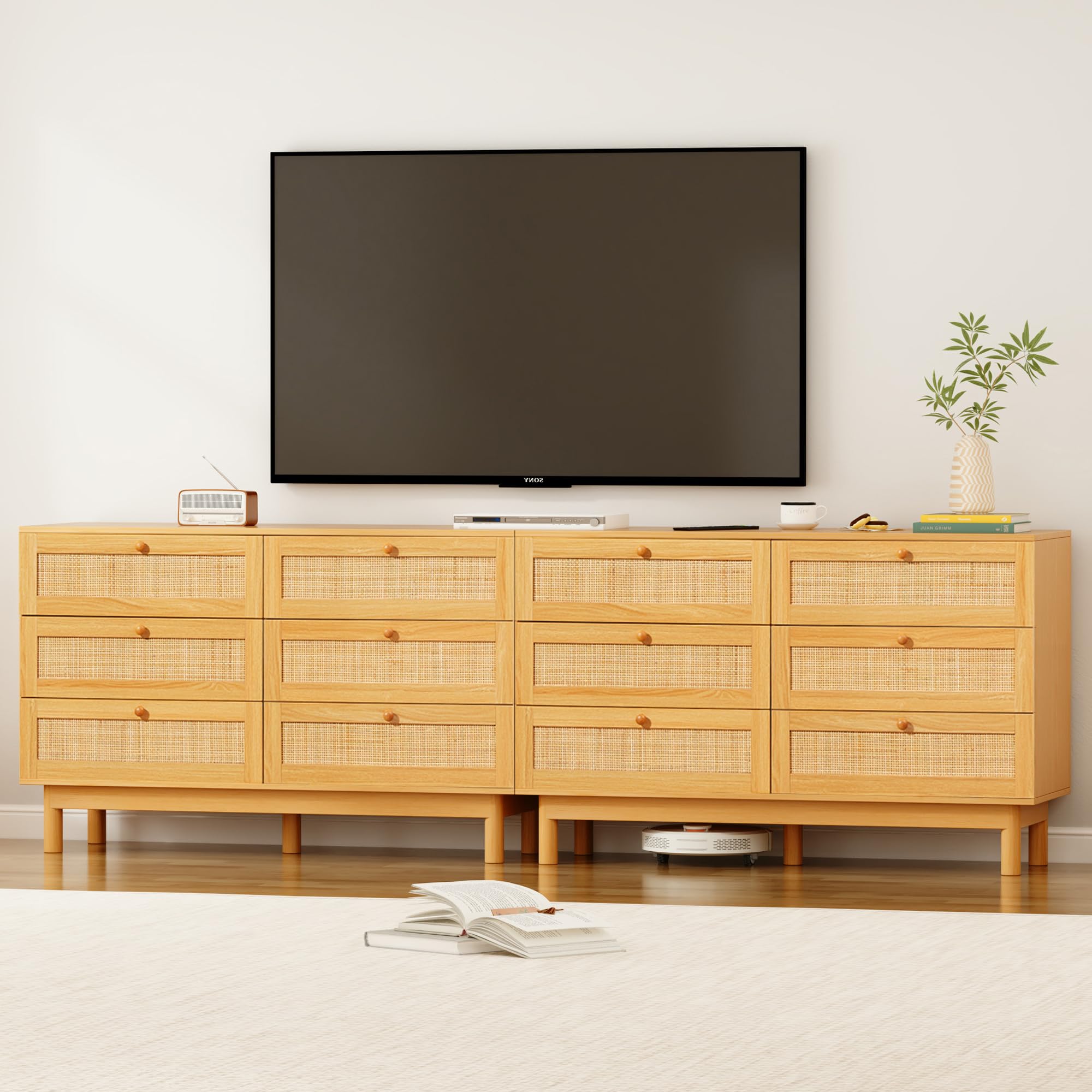 6 Drawer Rattan Dresser, 48" Modern Double Dresser