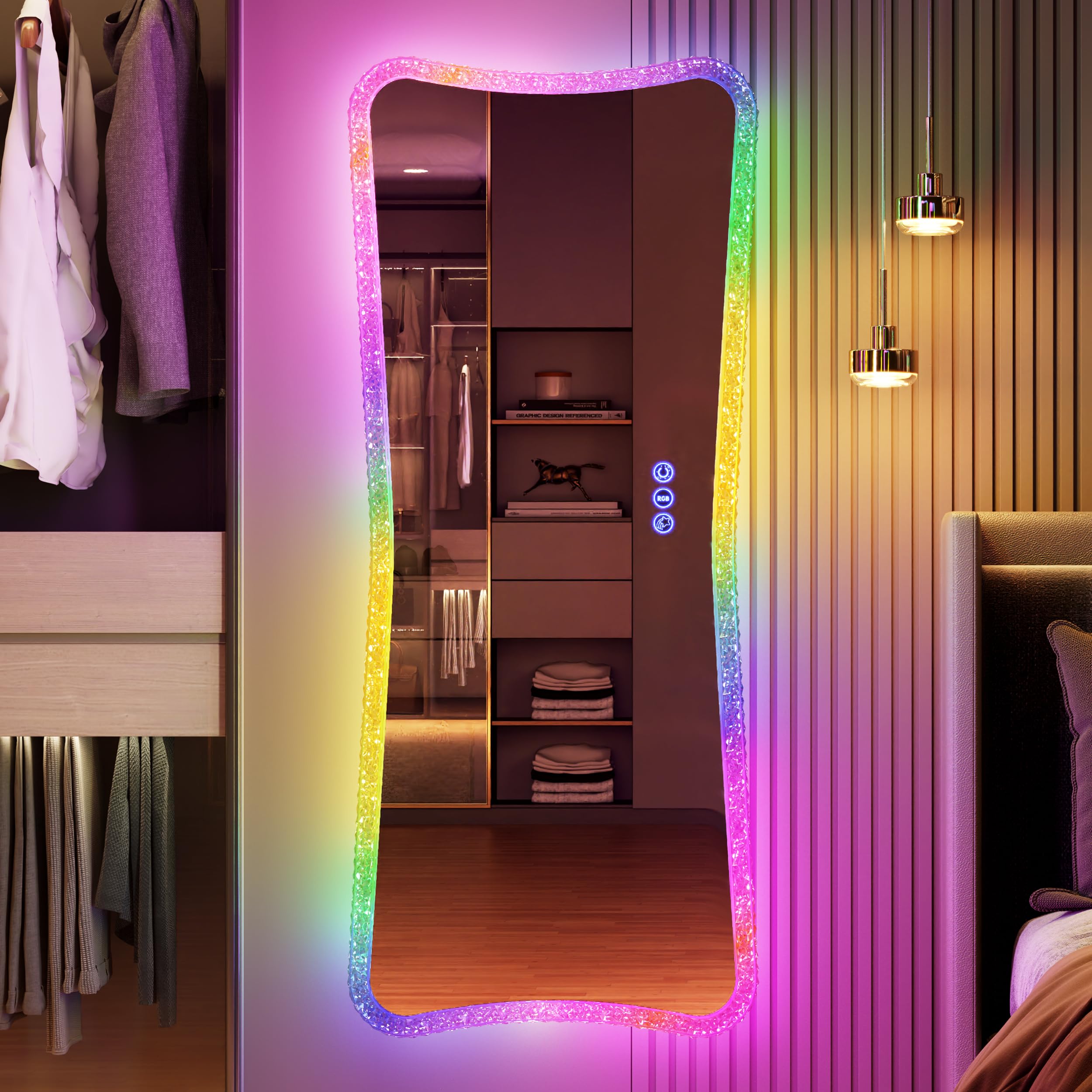 Glass Full Body Lighted Mirror for Bedroom