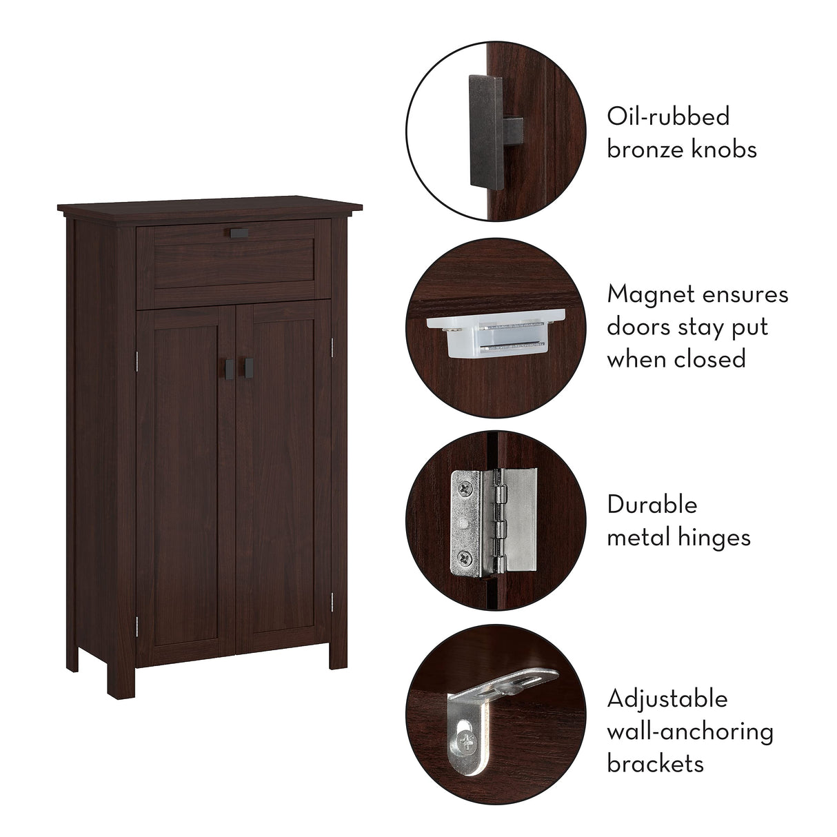 Hayward Two-Door Veneer Floor Cabinet, No Size, Dark Woodgrain