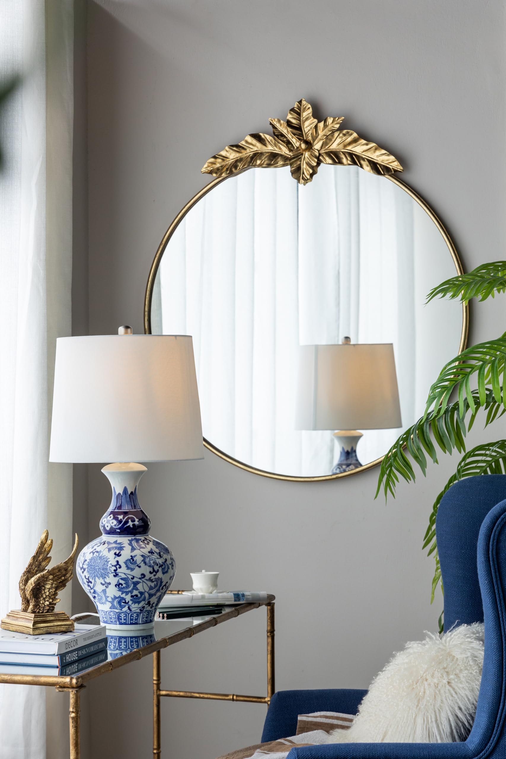 Large Round Wall Mirror with Ornate Gold Metal Frame, Traditional Accent Mirror