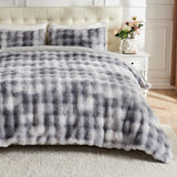 Fluffy Comforter Cover Set-Rabbit Fluff Faux Fur Duvet Cover King Size,Gray White