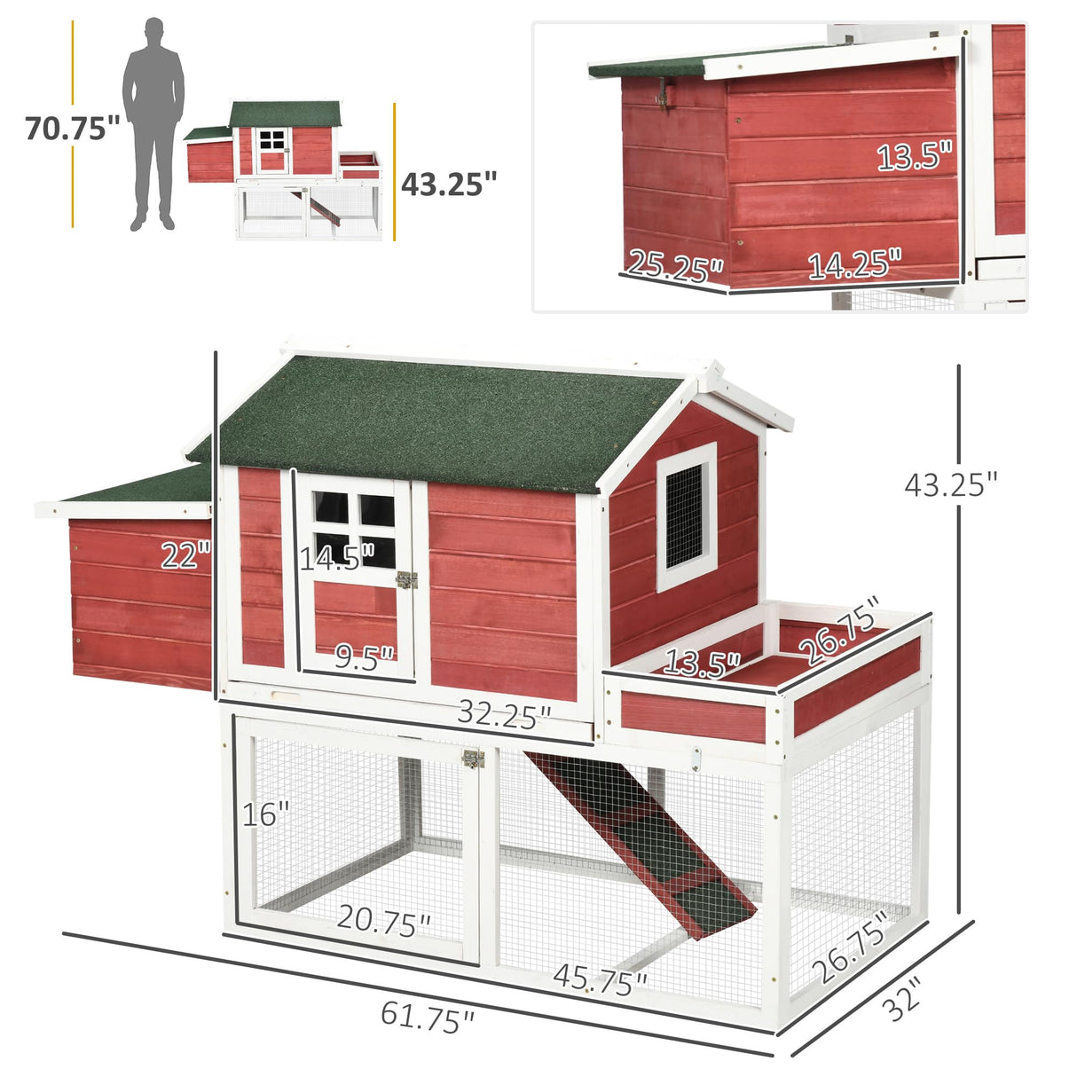 63" Wooden Chicken Coop Hen House Poultry Cage for Outdoor Backyard