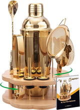 Cocktail Shaker Set Bartender Kit with Rotating Bamboo Stand