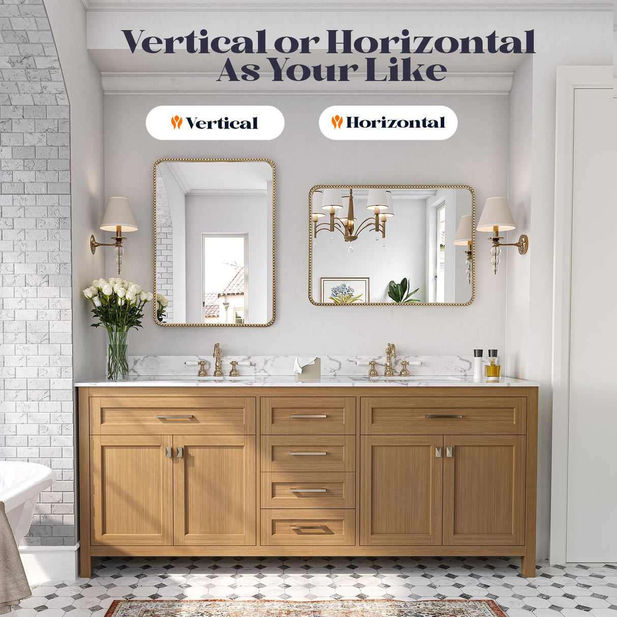 24x36 Champagne Bronze Bathroom Mirror with Beaded Frame