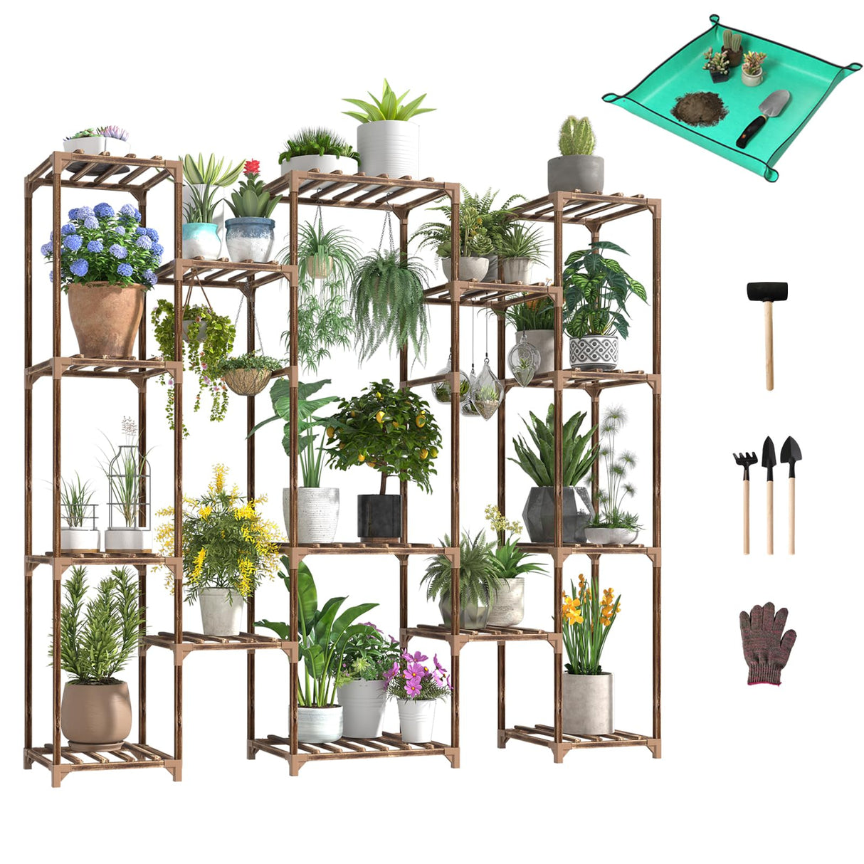 Wood Plant Stand Indoor Outdoor,15 Tier Tall Flower Shelf Plant Stands