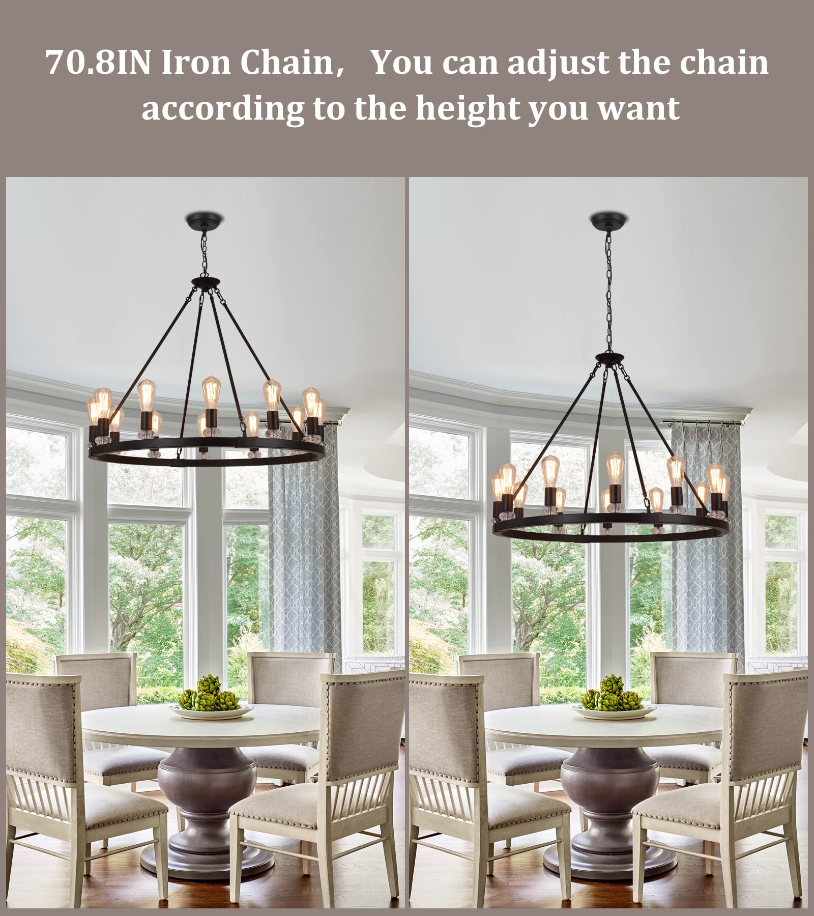 Black Wagon Wheel Chandeliers 12-Lights Large Modern Farmhouse Chandelier Light