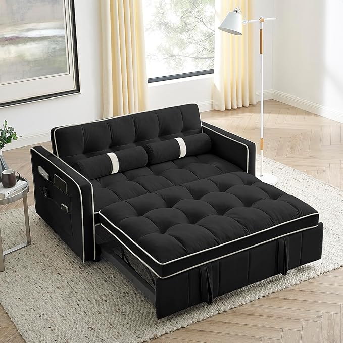 Pull Out Sleeper Sofa, Convertible Futon Sofa Bed with USB Port, Modern Pullout Couch