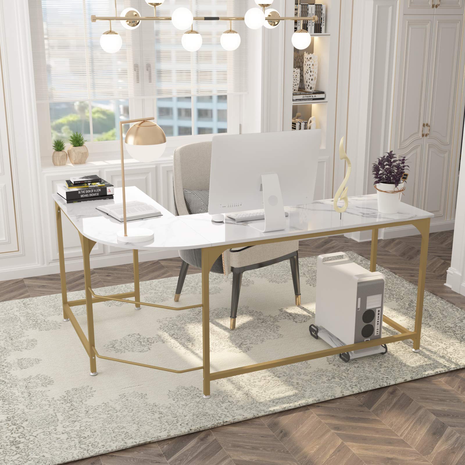 Reversible L Shaped Desk White - 66.1" Corner Gaming Computer Desk, Office Workstation Modern Home