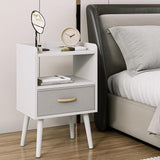 Nightstand with Fabric Drawer, Wooden Bedside Table with 3 Tier Storage