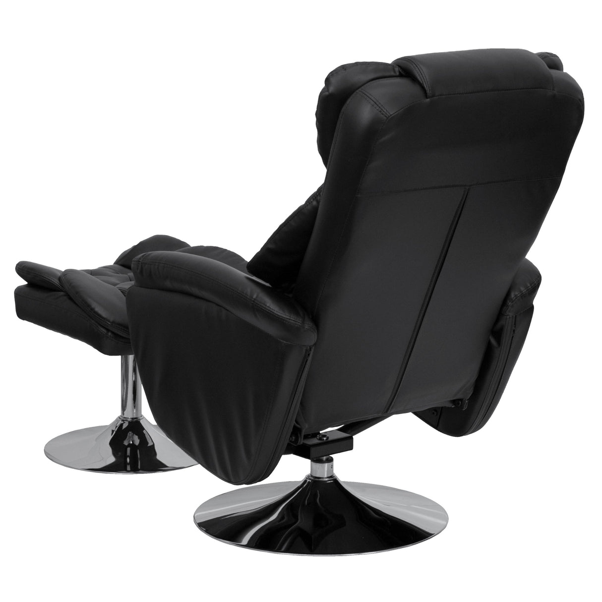 Wills Transitional Multi-Position Recliner and Ottoman with Chrome Base in Black Leather