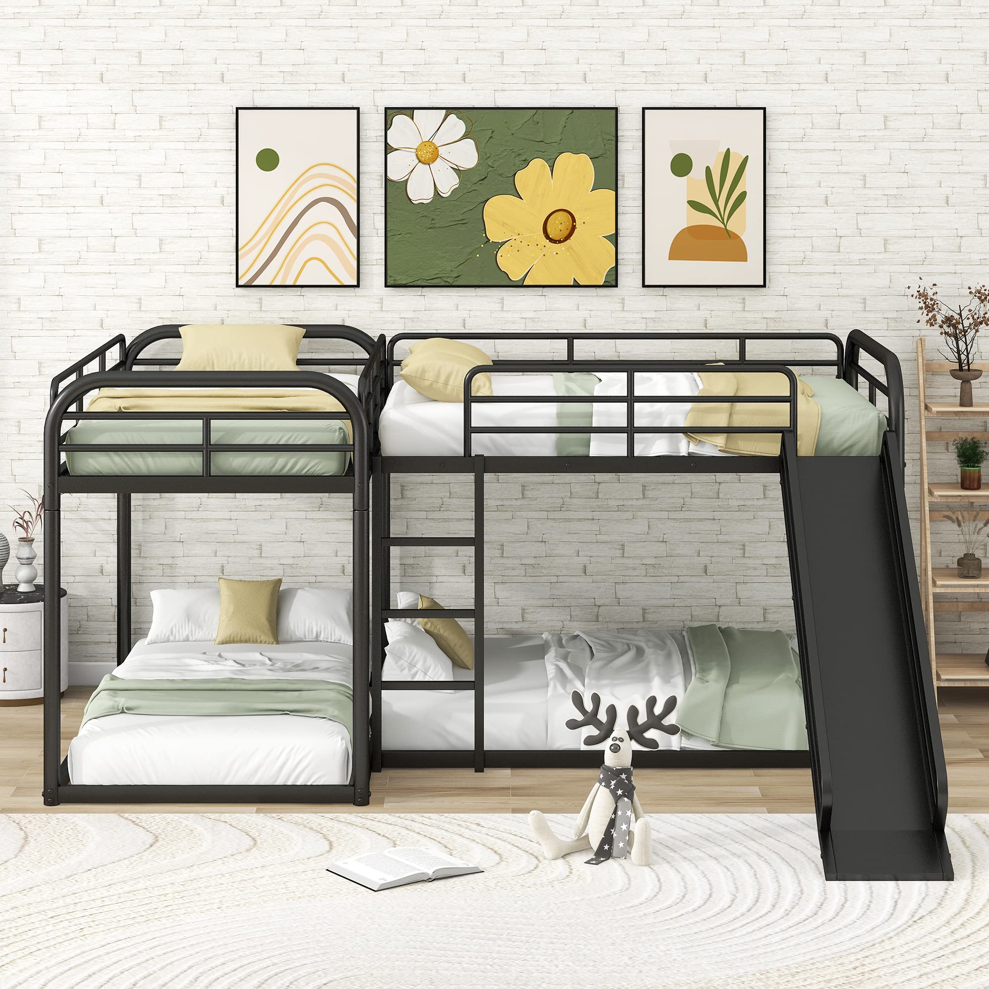 L Shaped Bunk Bed for 4, Quad Bunk Bed Twin Size