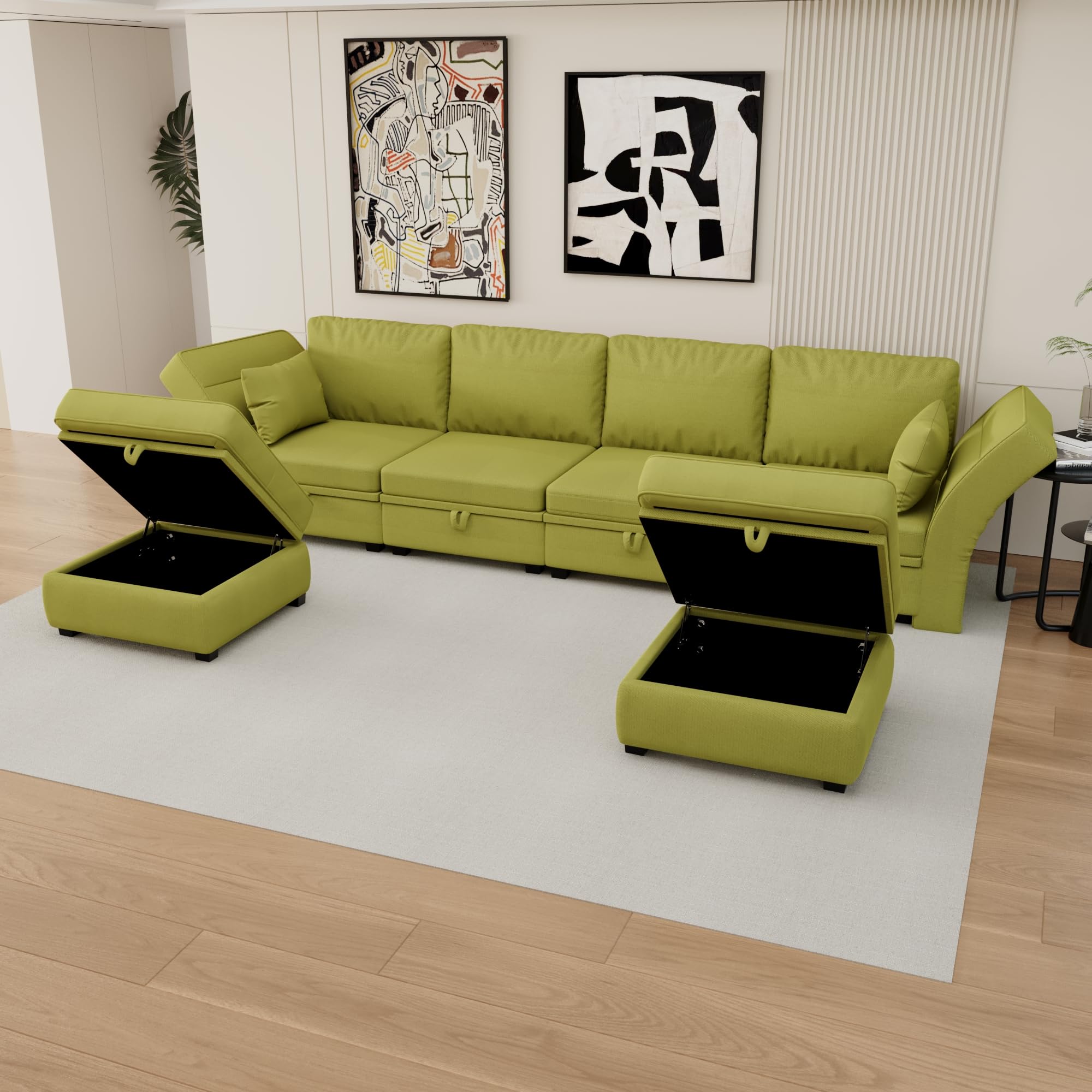 U-Shape Symmetrical Corner Couch Adjustable Backrest & Armrest for Living Room