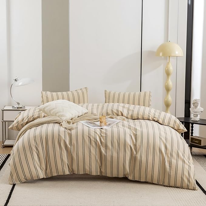 Duvet Cover King Size - Linen Feel Textured Organic Natural 100% Washed Cotton