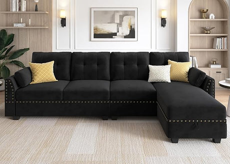 Velvet Convertible Sectional Sofa L Shaped Couch with Storage Ottoman Reversible