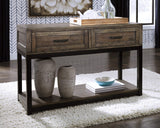 Johurst Rustic Rectangular Sofa Table with Two Drawers and Fixed Lower Shelf, Brown