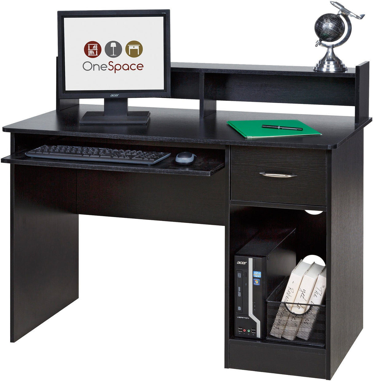 Essential Computer Desk, Hutch with Pull-Out Keyboard, Black