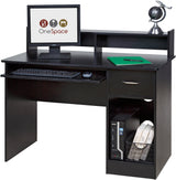 Essential Computer Desk, Hutch with Pull-Out Keyboard, Black