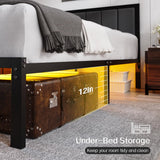 Queen Bed Frame with Headboard, USB Charging & LED Lights