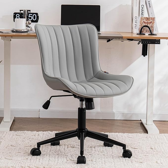 Black Ergonomic Home Office Desk Chair with Wheels Comfy Armless Criss Cross Chair